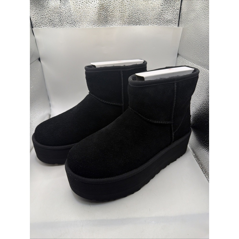 UGG CLASSIC MINI PLATFORM BLACK SUEDE SHEEPSKIN WOMEN'S BOOTS SIZE US 10 NEW